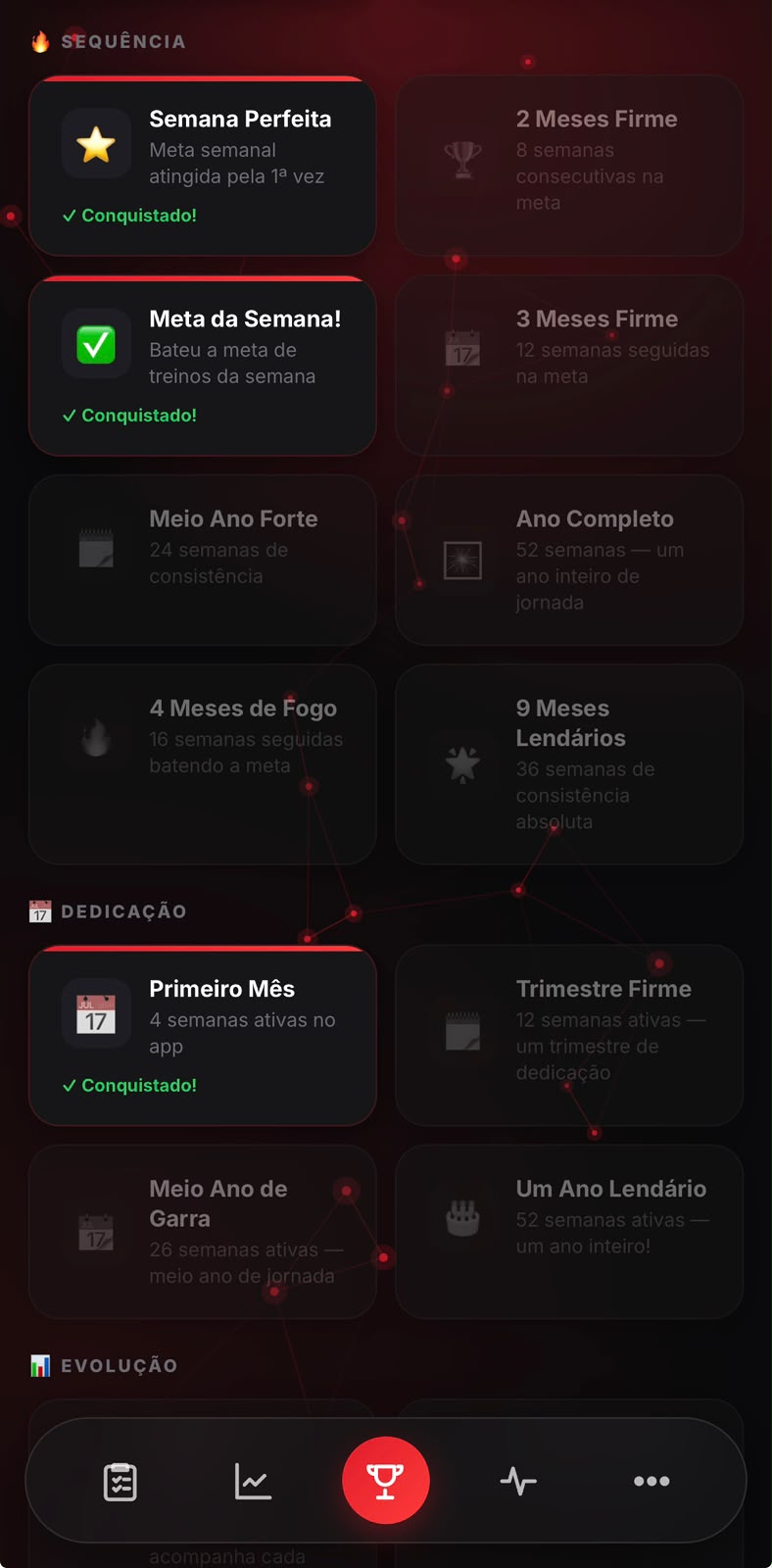 Sistema de conquistas e XP no app RKTeam